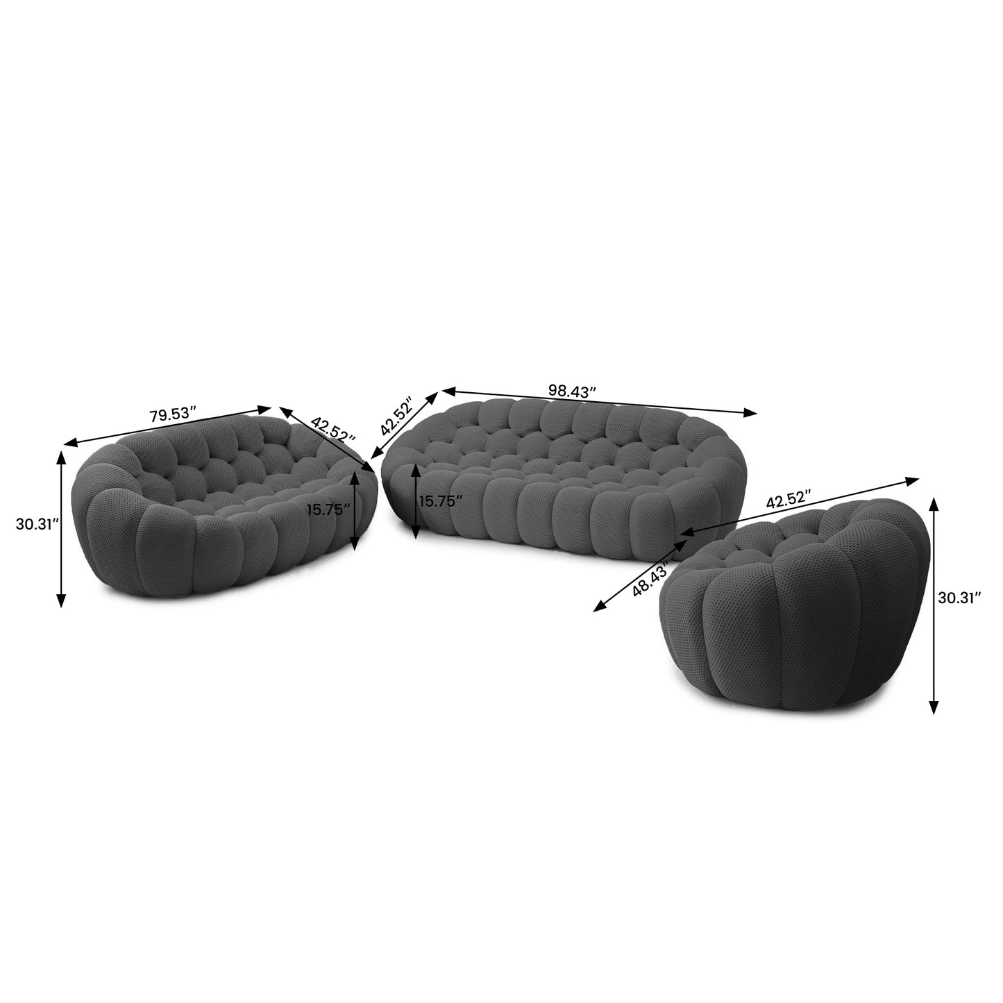Tuffato Chair + Two Seater + Three Seater