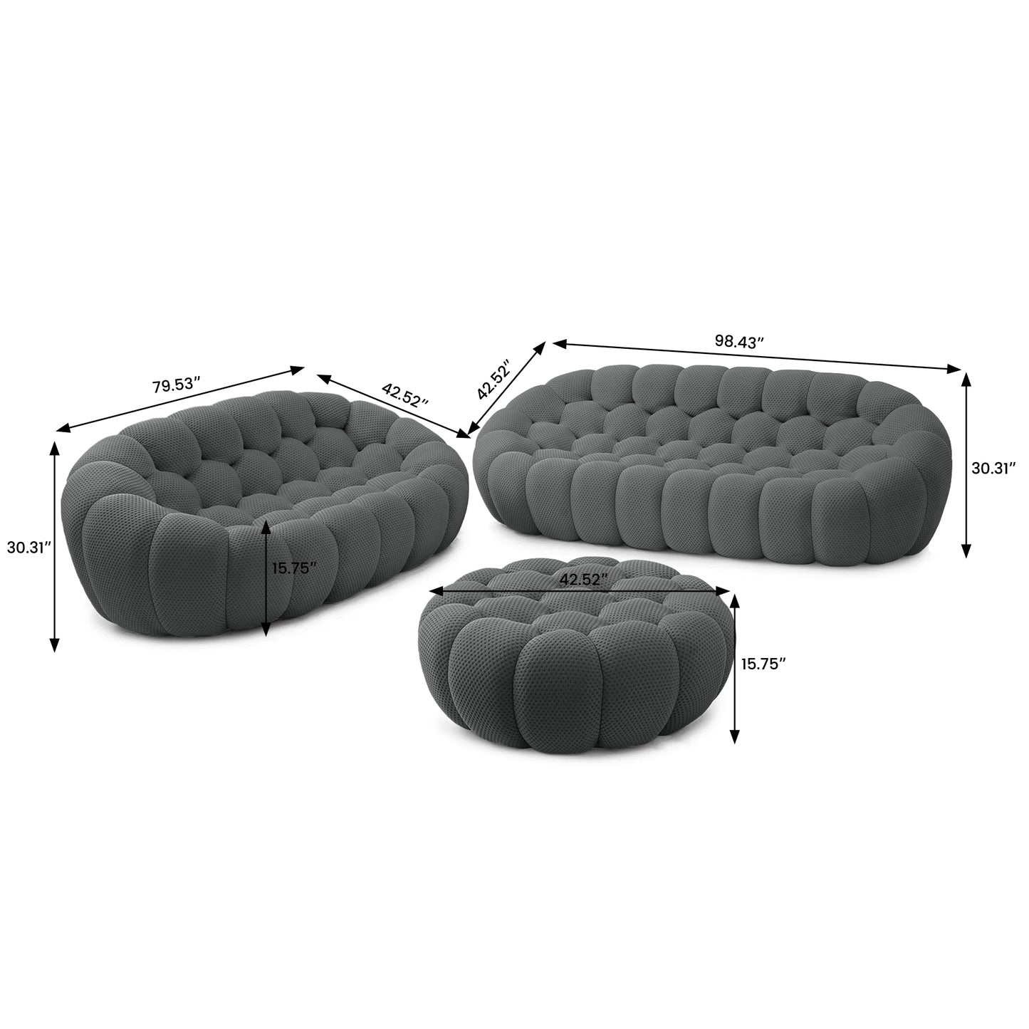 Tuffato Two Seater + Three Seater + Ottoman